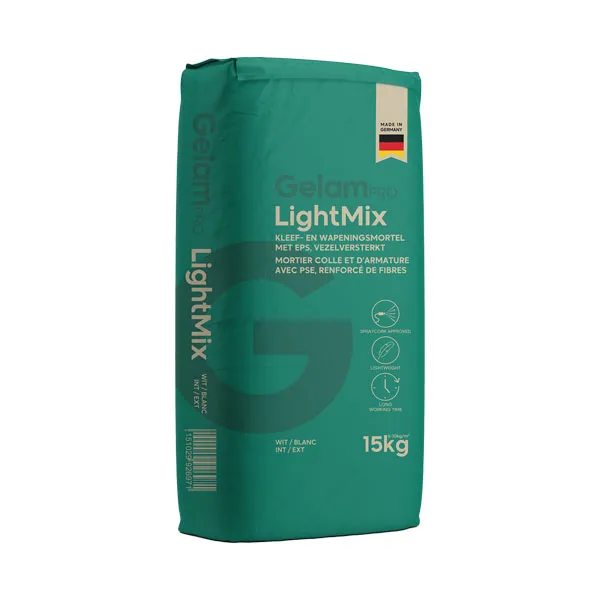 GelamPro LightMix - Lightweight Fiber-Reinforced Adhesive and Base Coat Mortar with EPS for ETICS - White Cement - 15kg (42)