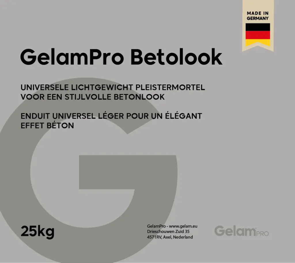 GelamPro Betolook 25kg – Universal Lightweight Plaster Mortar for Concrete Look – White Cement – Interior & Exterior