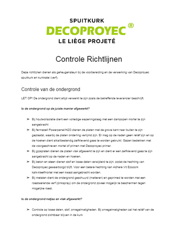 Decoproyec Controle Richtlijnen
